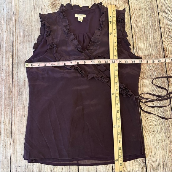 J Crew Sleeveless Wrap Blouse 4 Purple 100% Silk Ruffled Purple Office Holiday - Picture 6 of 8